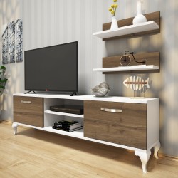 Rani A4 Etagère murale Meuble TV avec bibliothèque Design moderne 150 cm Blanc - Hitit Noyer