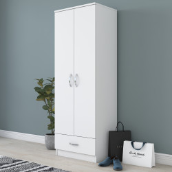 Rani BA103 Grande armoire à vêtements 2 portes 1 tiroir 1 étagère 1 penderie Blanc